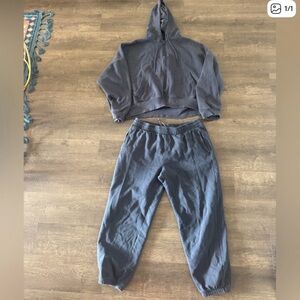 Charcoal Gray Cropped Hoodie & Jogger Set